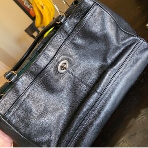 Coach Black Leather Turn-Lock Top-Handle Bag